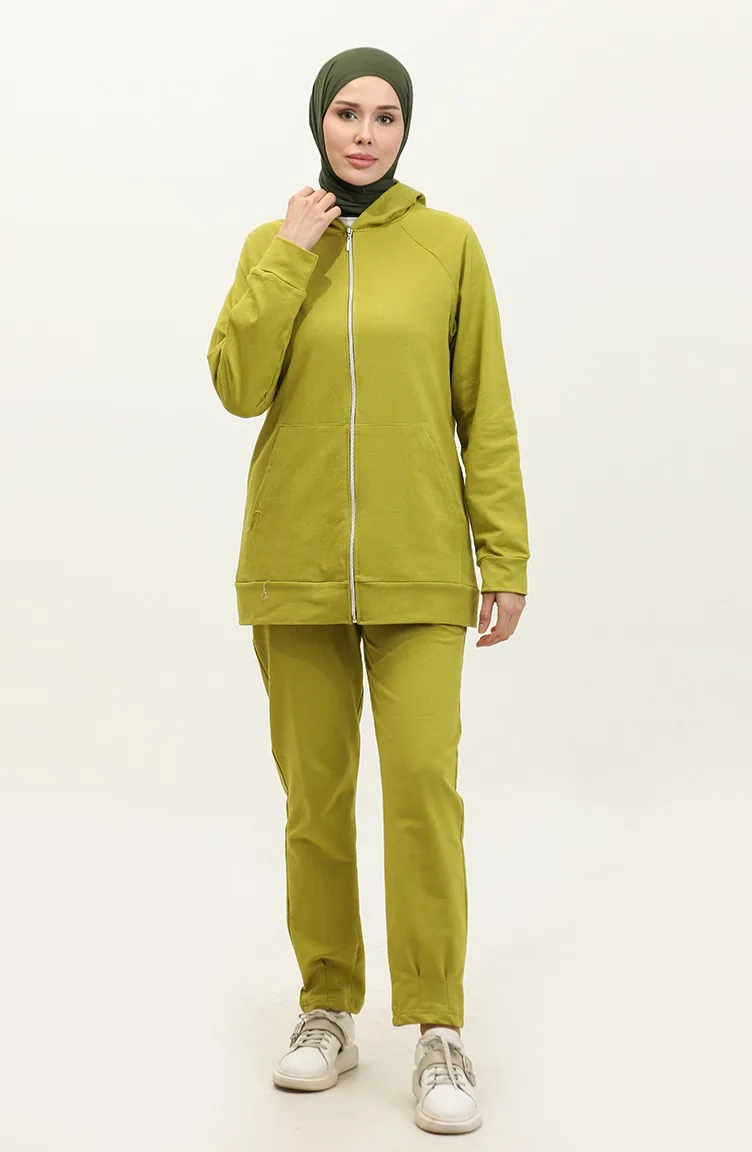 Survêtement Femme Détail Poches Et Capuche 1602-01 Vert Olive 1602-01