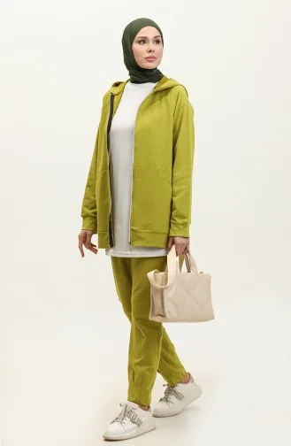 Survêtement Femme Détail Poches Et Capuche 1602-01 Vert Olive 1602-01