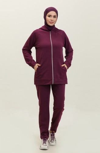 Damen-Trainingsanzug Mit Kapuze Und Taschendetails 1602-02 Lila 1602-02