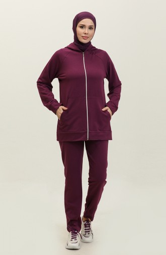 Hooded Pocket Detailed Women`s Tracksuit 1602-02 Purple 1602-02