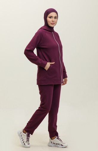 Damen-Trainingsanzug Mit Kapuze Und Taschendetails 1602-02 Lila 1602-02