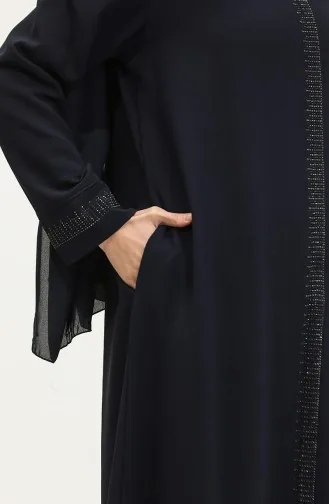 Groot Formaat Abaya Met Steenprint 5067-02 Marineblauw 5067-02