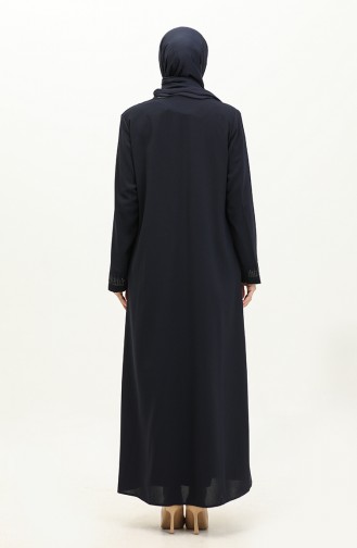 Abaya Imprimé Pierre Grande Taille 5066-02 Bleu Marine 5066-02