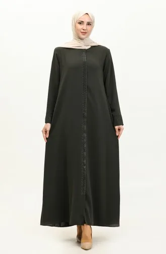 Abaya Pierre Imprimée Grande Taille 5067-03 Khaki 5067-03
