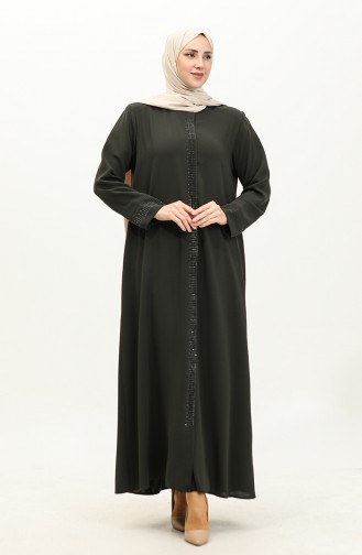 Plus Size Stone Printed Abaya 5067-03 Khaki 5067-03