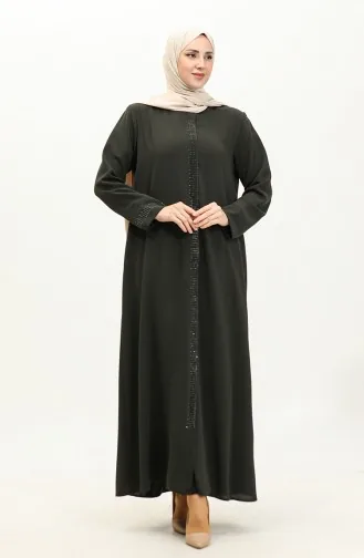Abaya Pierre Imprimée Grande Taille 5067-03 Khaki 5067-03