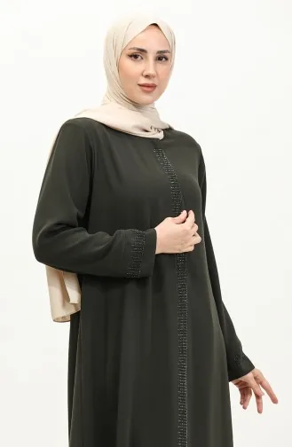 Abaya Pierre Imprimée Grande Taille 5067-03 Khaki 5067-03
