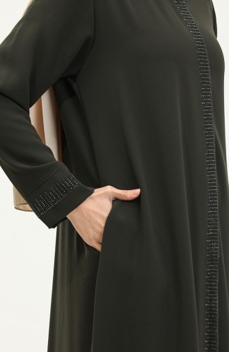 Große Abaya Mit Steinmuster 5067-03 Khaki 5067-03