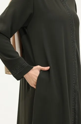 Abaya Pierre Imprimée Grande Taille 5067-03 Khaki 5067-03