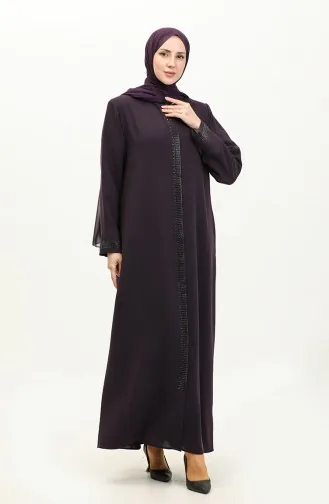 Büyük Beden Taş Baskılı Ferace 5067-04 Mürdüm