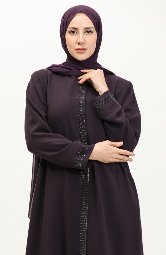 Abaya Pierre Imprimée Grande Taille 5066-04 Prune 5066-04