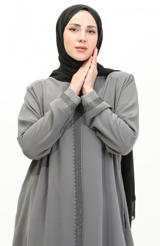 Plus Size Stone Printed Abaya 5067-05 Gray 5067-05