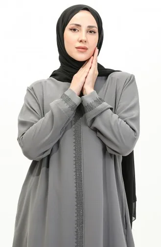 Büyük Beden Taş Baskılı Ferace 5067-05 Gri