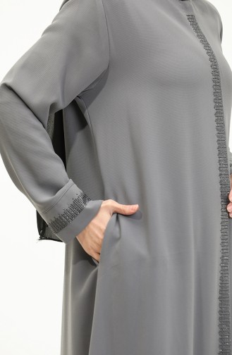 Abaya Imprimé Pierre Grande Taille 5066-05 Gris 5066-05