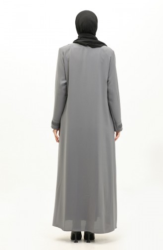 Große Mit Steinen Bedruckte Abaya 5067-05 Grau 5067-05