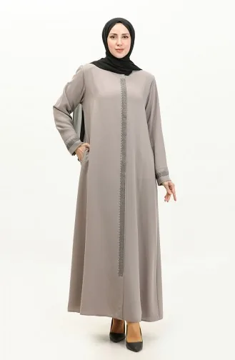 Büyük Beden Taş Baskılı Ferace 5067-07 Vizon