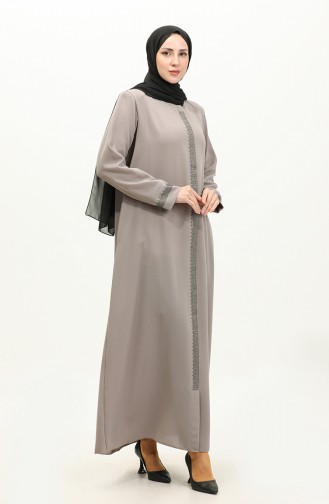 Abaya Pierre Imprimée Grande Taille 5066-06 Vison 5066-06