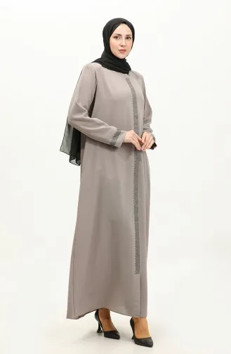 Büyük Beden Taş Baskılı Ferace 5067-07 Vizon