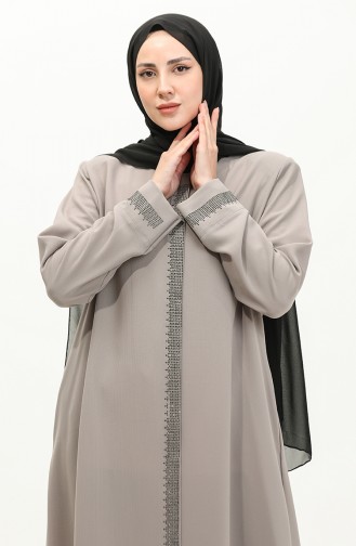 Plus Size Stone Printed Abaya 5066-06 Mink 5066-06