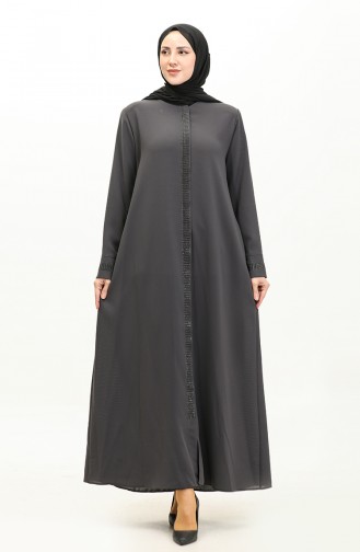 Große Mit Steinen Bedruckte Abaya 5066-07 Geräuchert 5066-07