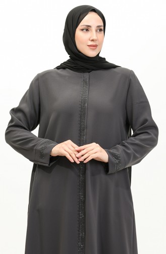 Plus Size Stone Printed Abaya 5066-07 Smoke Gray 5066-07