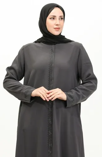 Große Mit Steinen Bedruckte Abaya 5067-06 Geräuchert 5067-06