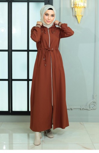 Abaya Taba Lacée à Taille Zippée 19167 15028