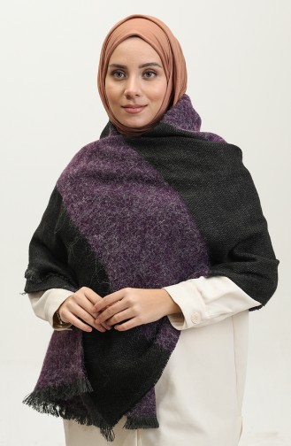 Patterned Shoulder Shawl 2069D-01 Purple Black 2069D-01