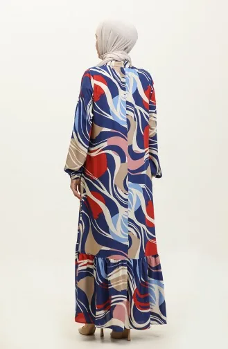 Lamia Patterned Viscose Dress 0323-02 Navy Blue Claret Red 0323-02