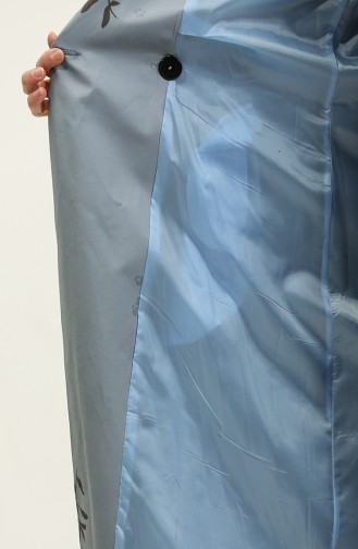 Trench Saisonnier En Coton À Motifs Floraux Jamila Bleu Nuage 6501.Bulut Mavisi