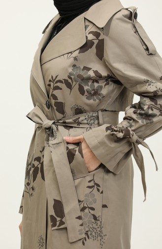 Jamila Floral Patterned Cotton Seasonal Trench Coat Olive 6501.Olive