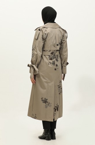 Jamila Floral Patterned Cotton Seasonal Trench Coat Olive 6501.Olive