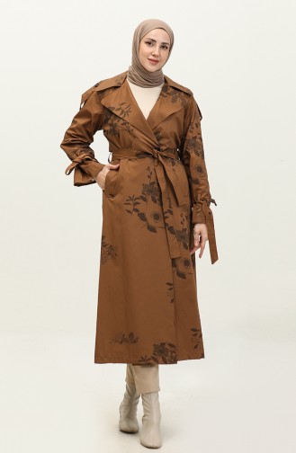 Jamila Saison-Trenchcoat Aus Baumwolle Mit Blumenmuster Braun 6501.Taba