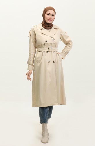 Jamila Raglan Sleeve Seasonal Cotton Gabardine Trench Coat Cream 6504.KREM