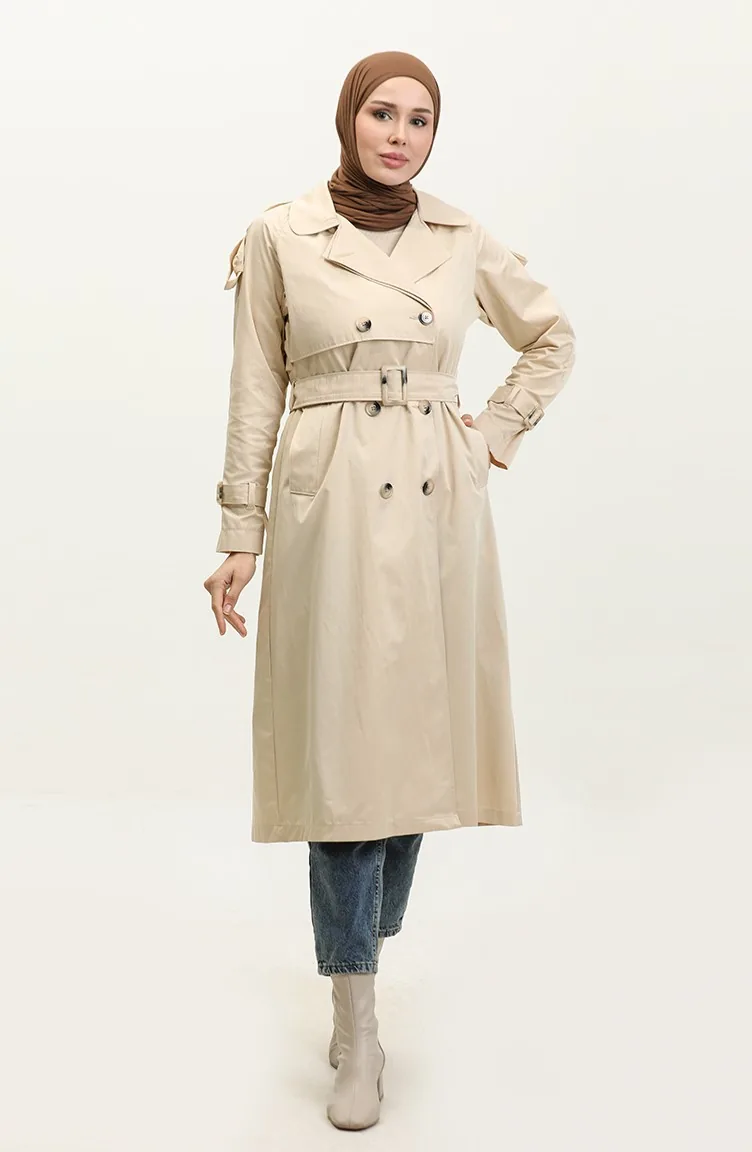 Jamila Trench-coat En Gabardine De Coton Saisonnier à Manches Raglan Crème 6504.KREM