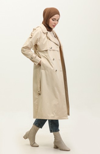 Jamila Trench-coat En Gabardine De Coton Saisonnier à Manches Raglan Crème 6504.KREM