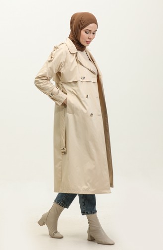 Jamila Raglan Sleeve Seasonal Cotton Gabardine Trench Coat Cream 6504.KREM