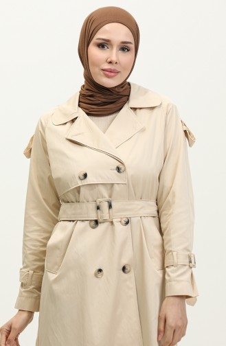 Jamila Raglan Sleeve Seasonal Cotton Gabardine Trench Coat Cream 6504.KREM