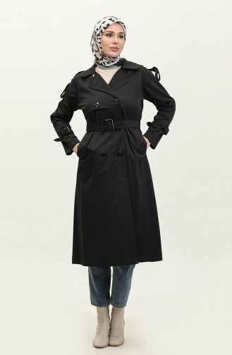 Jamila Trench-coat En Gabardine De Coton Saisonnier à Manches Raglan Noir 6504.SİYAH
