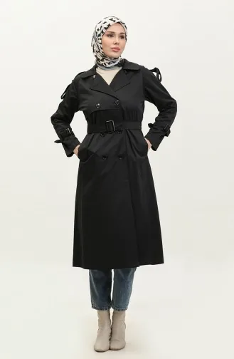 Jamila Trench-coat En Gabardine De Coton Saisonnier à Manches Raglan Noir 6504.SİYAH