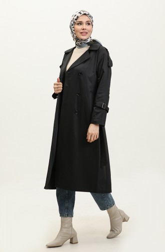 Jamila Trench-coat En Gabardine De Coton Saisonnier à Manches Raglan Noir 6504.SİYAH