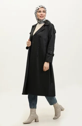 Jamila Trench-coat En Gabardine De Coton Saisonnier à Manches Raglan Noir 6504.SİYAH