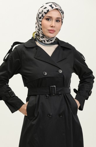 Jamila Trench-coat En Gabardine De Coton Saisonnier à Manches Raglan Noir 6504.SİYAH