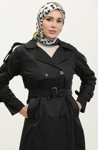 Jamila Trench-coat En Gabardine De Coton Saisonnier à Manches Raglan Noir 6504.SİYAH
