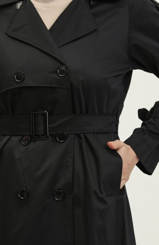 Jamila Trench-coat En Gabardine De Coton Saisonnier à Manches Raglan Noir 6504.SİYAH