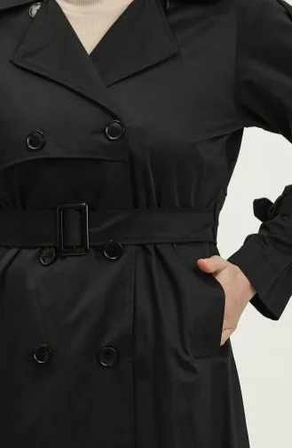 Jamila Trench-coat En Gabardine De Coton Saisonnier à Manches Raglan Noir 6504.SİYAH