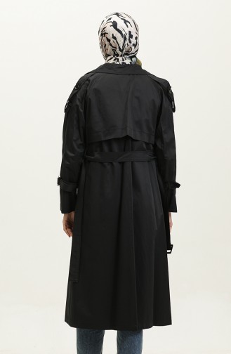 Jamila Trench-coat En Gabardine De Coton Saisonnier à Manches Raglan Noir 6504.SİYAH
