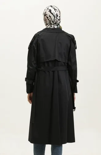 Jamila Trench-coat En Gabardine De Coton Saisonnier à Manches Raglan Noir 6504.SİYAH