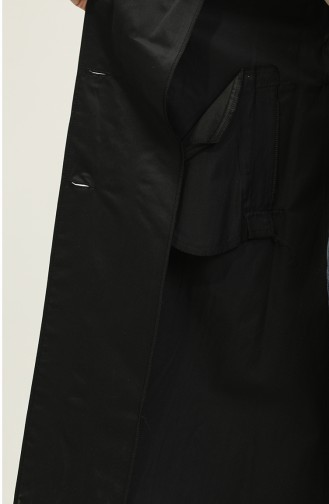 Jamila Trench-coat En Gabardine De Coton Saisonnier à Manches Raglan Noir 6504.SİYAH