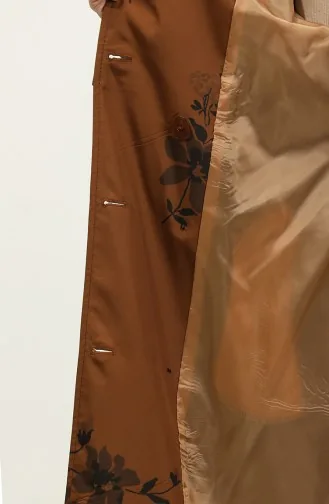 Gefütterter Langer Damen-Trenchcoat Mit Blumenmuster In Hellbraun 6826.Taba